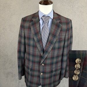 Vintage Corbin Plaid Sport Coat Jacket Mens 40R Wool Madras
